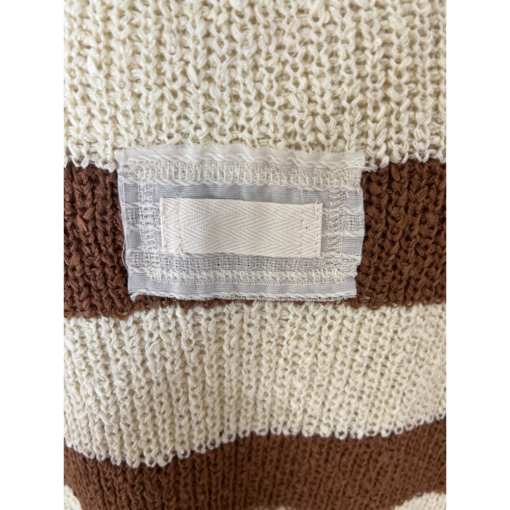 Zenana Striped Loose Knit V-Neck Sweater Brown Cream Short Sleeve S/M - Picture 6 of 11